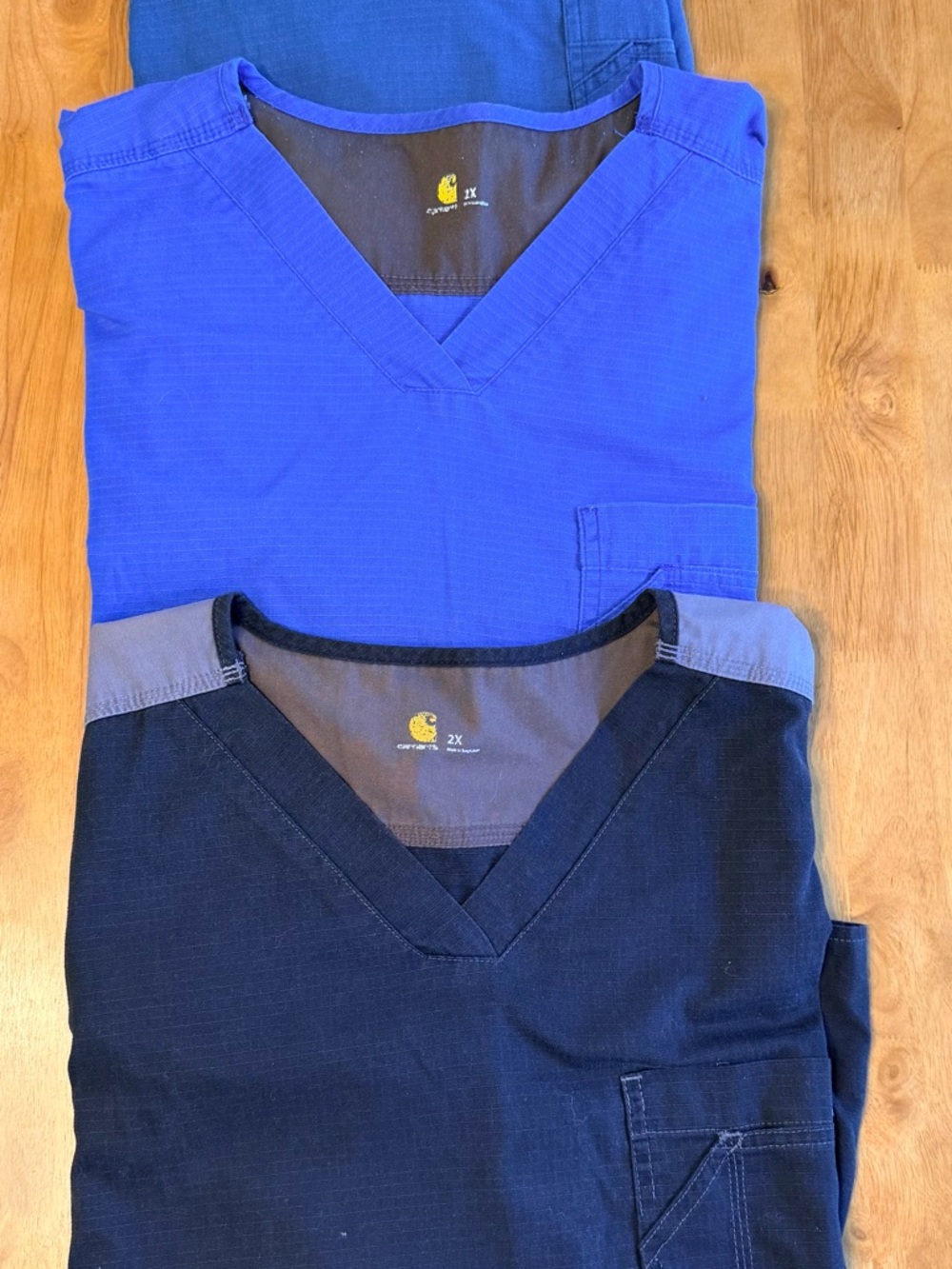 Lot of 3 Carhartt Liberty Force Mens Scrub Tops 2X Blue Navy Ripstop V-Neck